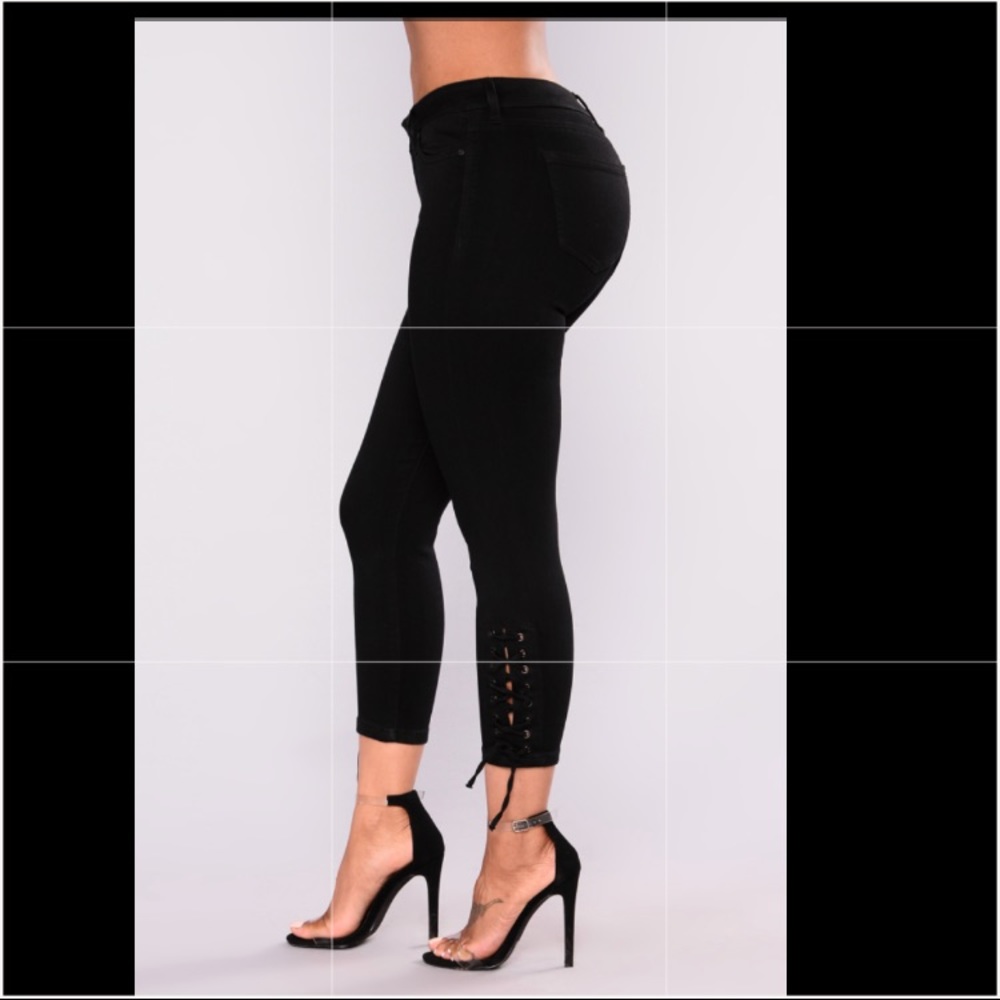 Cropped lace-leg black jeans....new!!!